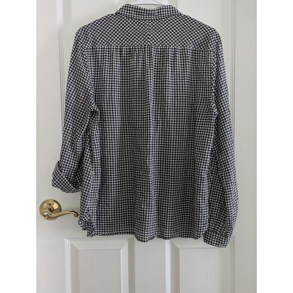 J Crew Shirt Womens 14 Black White Checkered ButtonUp Casual Collared Classic Ch - Picture 5 of 15